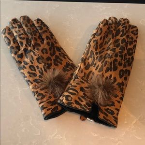 Fleece Lined Leopard Lambskin & Fur Gloves